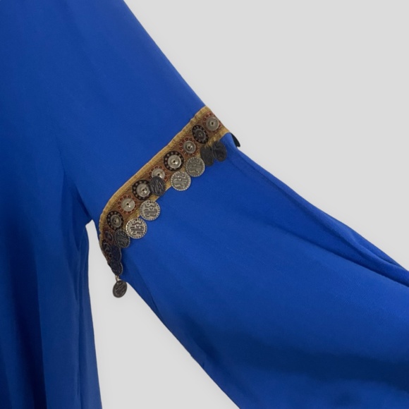 JODIFL Blue Fringe Midi Shift Dress with Fringe & Coin Embellishments Size LNWT - Picture 3 of 8